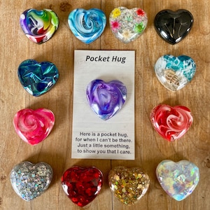 Pocket hug, resin heart, token of love, gift to child, best friend gift, pocket hug card quote, resin art, special keepsake, distant friend