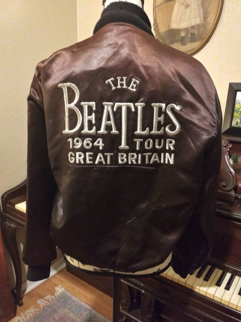 The Beatles Embroidered 1964 Tour Great Britain Black Satin Bomber ...