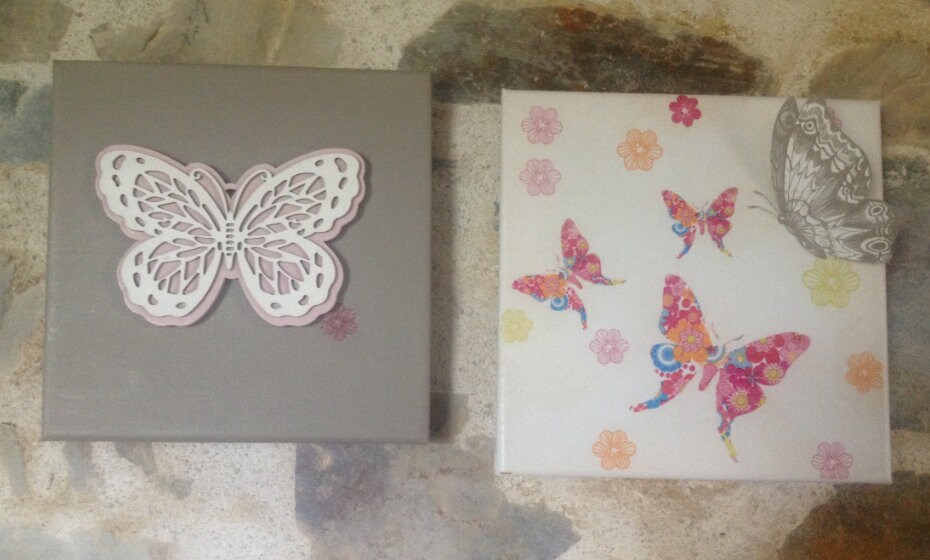 Dyptique de Toiles Papillons Roses