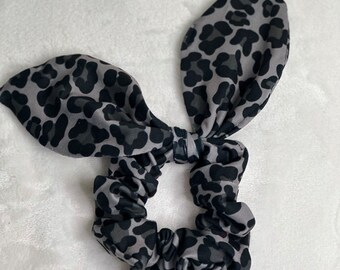 Black Leopard Print Bow Hair Scrunchies | Classic | solids| Adult | Teen | Child | Girl| Toddler