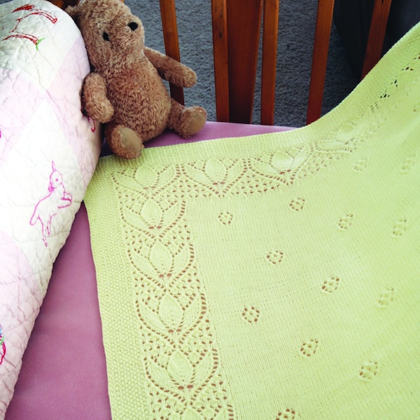 Tulips & Rosebuds Baby Blanket ~ Knitted Blanket ~ PDF Download