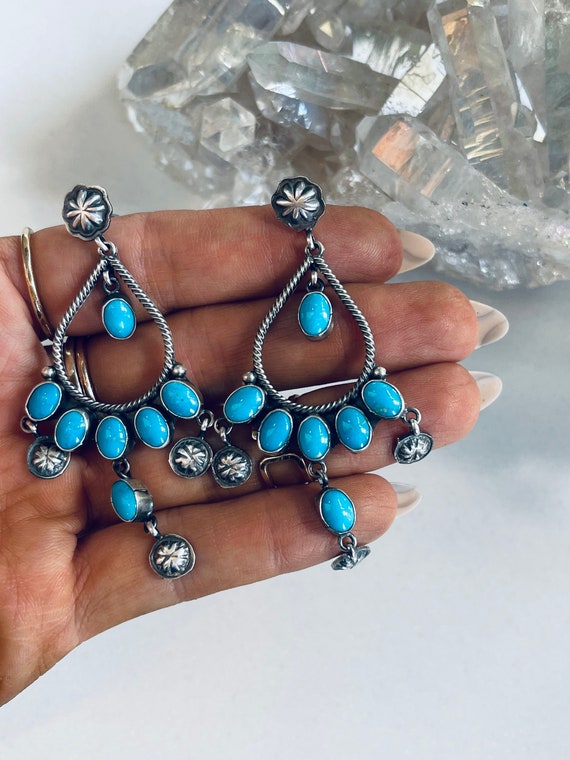 Sterling and Genuine Turquoise Nugget Earrings - image 6