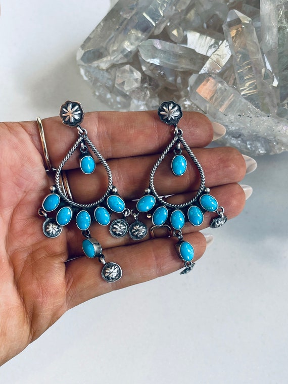 Sterling and Genuine Turquoise Nugget Earrings - image 2