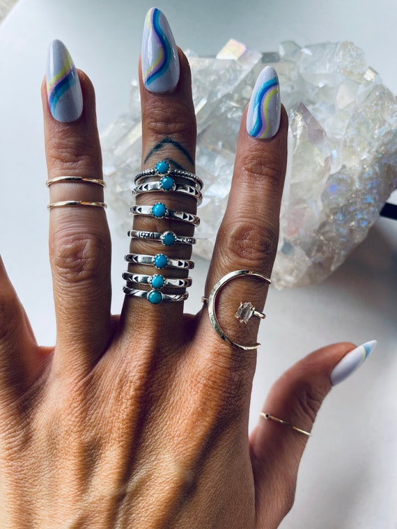 Size 8 Sterling Silver and Turquoise Stackers - image 1