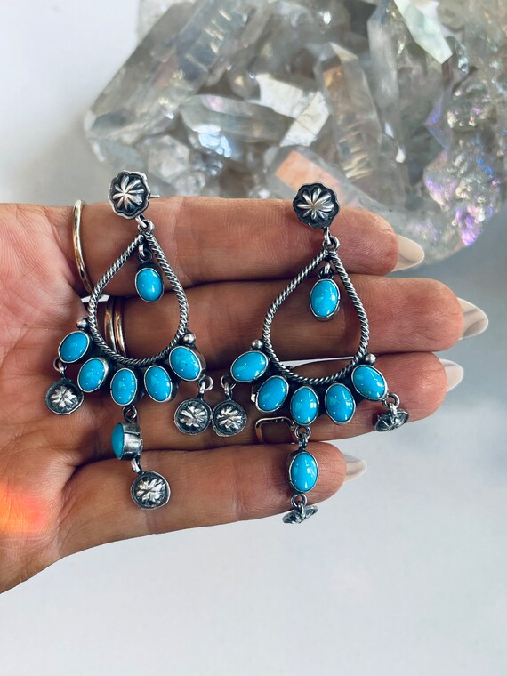 Sterling and Genuine Turquoise Nugget Earrings - image 5