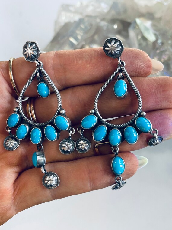 Sterling and Genuine Turquoise Nugget Earrings - image 4