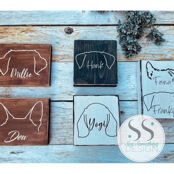 Personalized Dog Ear Outline Sign, distressed wood, Custom, farmhouse,  shelf sitter, tiered tray