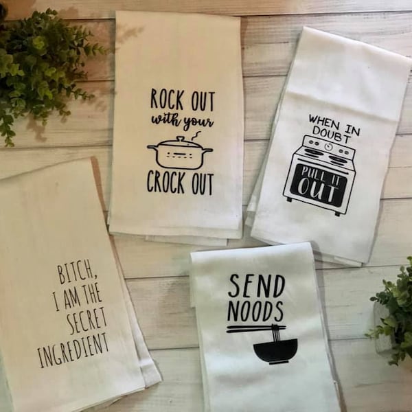 Dirty Dish Towels, Kitchen Towels, New Home Gift, Funny Gifts, Flour Sack Towel, Hostess Gift, Towels, Mother, Father, Christmas