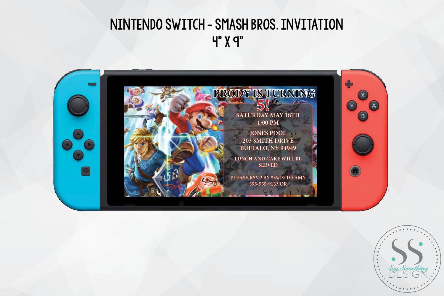 Nintendo Switch Birthday Invitations game truck Mario Etsy