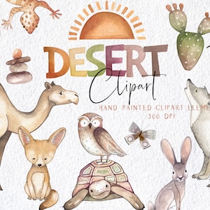 Clipart del deserto dell'acquerello, Clipart degli animali del deserto dell'acquerello, Fennec Fox Clipart, Clipart del cammello dell'acquerello, Clipart dei cactus dell'acquerello, Boho