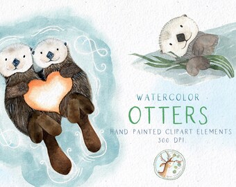 Watercolor Otter Clipart, Otter Clipart, Friends Clipart, Digital Download, Otter Printable, Nursery Wall Art Décor, Otter Graphics