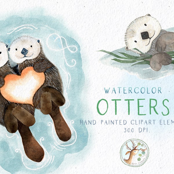 Watercolor Otter Clipart, Otter Clipart, Friends Clipart, Digital Download, Otter Printable, Nursery Wall Art Décor, Otter Graphics