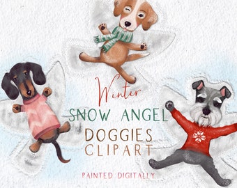 Images clipart de chiens, images clipart d'hiver, images clipart de chiots, images clipart d'anges dans la neige, teckel, beagle, schnauzer, images clipart de Noël, invitations de fête