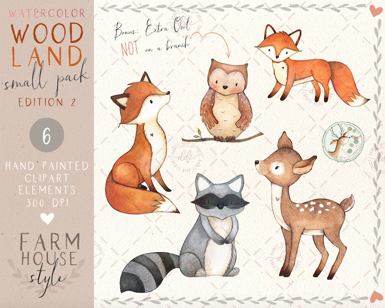 Watercolor Woodland Animals Clipart Watercolor Forest Animals - Etsy
