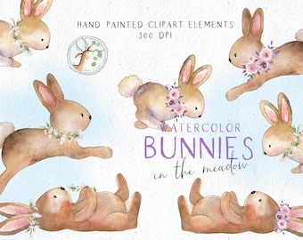 Watercolor Bunny Clipart, Bunny Clipart, Spring Bunny Clip Art, Digital Bunnies, Watercolor Rabbits, Easter Bunny, Easter Rabbit, Printable