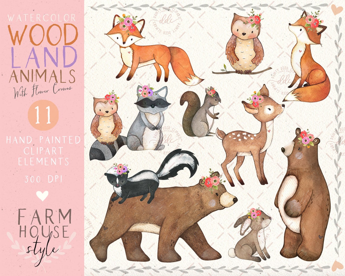 Woodland Animals Clipart Woodland Clip Art Watercolor - Etsy