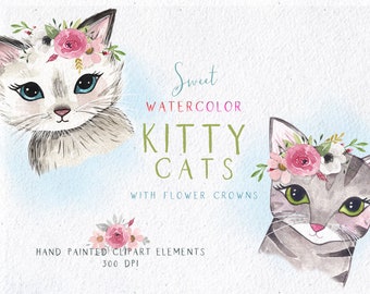 Watercolor Cat Clipart, Watercolor Cat Clip Art, Watercolor Kitty Clipart, Watercolor Kitten Clipart, Cat Clipart, Kitty Clipart, Cute Kitty