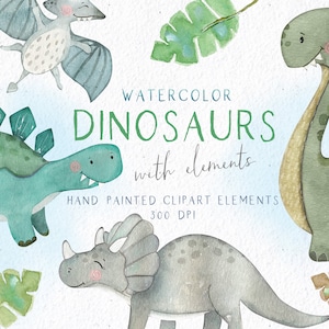 Watercolor Dinosaurs Clipart, Watercolor Baby Dinosaurs Clipart, Watercolor Dino Clipart, Nursery Art, Dinosaur Nursery, Birthday Party Set