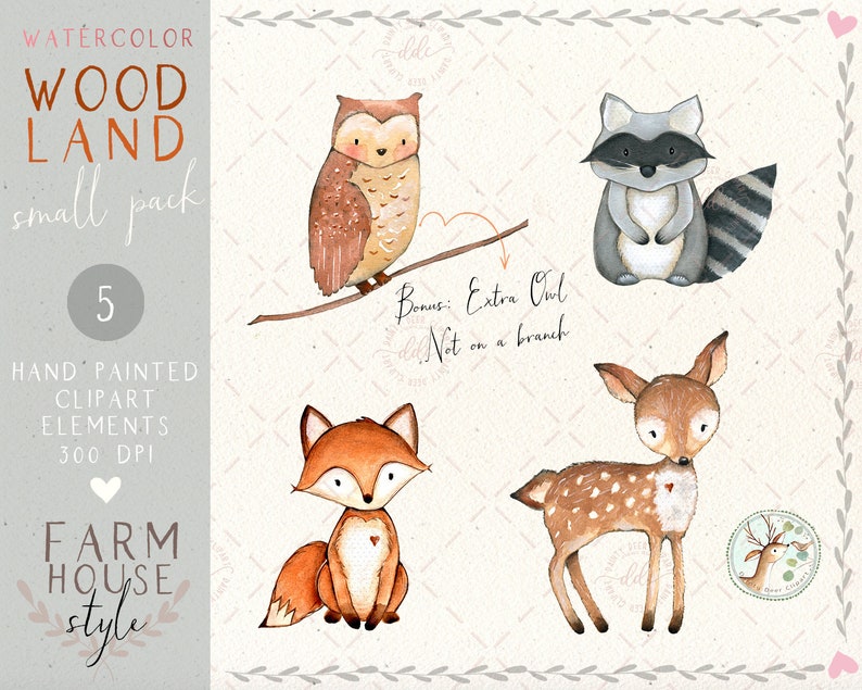 Watercolor Woodland Animals Clipart Watercolor Forest Animals - Etsy