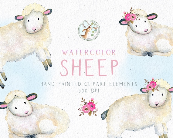 Watercolor Lambs Clipart, Watercolor Sheep Clipart, Baby Sheep Clipart, Sheep Graphics, Farm Clipart, Nursery Wall Decor, Baby Shower Gift