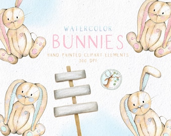 Watercolor Bunny Clipart, Bunny Rabbits Clipart, Woodland Animals Clipart, Rabbit Clipart, Easter Bunny Clipart, Watercolor Holiday Clipart,
