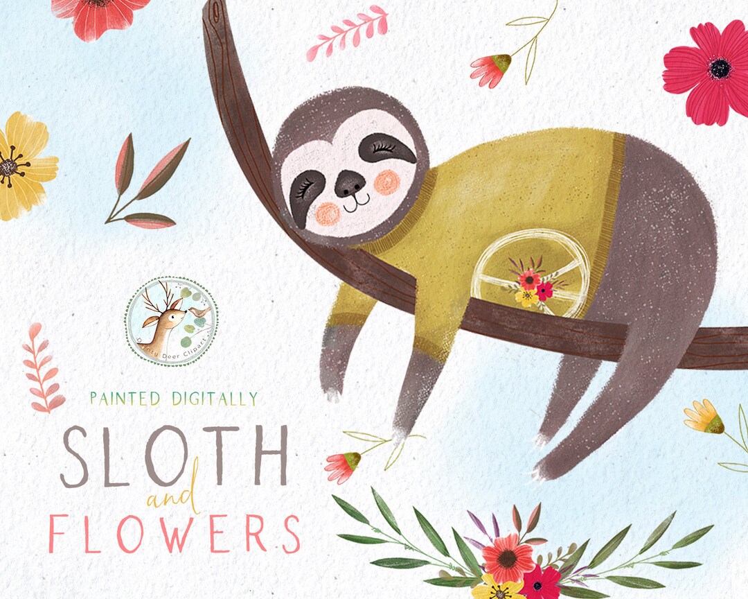 Sloth Clipart, Baby Sloth Clipart, Nursery Printable, Planner Supplies, Baby Shower, Birthday ...