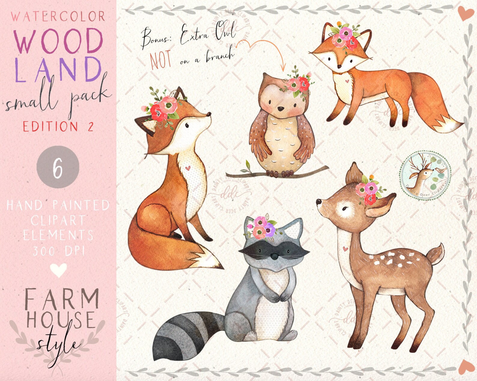 Woodland Animals Clipart, Woodland Floral Clipart, Watercolor Woodland ...