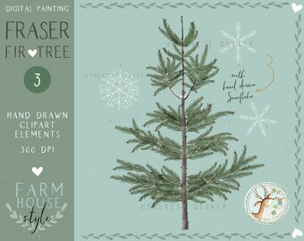 Clipart d'hiver, hiver Clip Art, Fraser sapin Clipart, Clipart arbre, vacances Clipart, Clipart dessiné à la main, Noël imprimable, Invitation