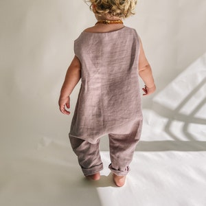 EASY Pinafore Jumpsuit pdf sewing pattern / Linen Baby Jumpsuit / Baby boy girl romper/kids jumpsuit short or long / Harem / Newborn to 12 image 3