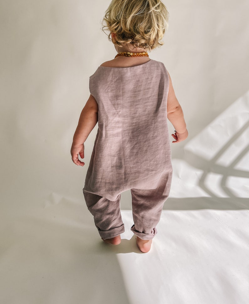 EASY Pinafore Jumpsuit pdf sewing pattern / Linen Baby Jumpsuit / Baby boy girl romper/kids jumpsuit short or long / Harem / Newborn to 12 image 3