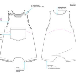 EASY Pinafore Jumpsuit pdf sewing pattern / Linen Baby Jumpsuit / Baby boy girl romper/kids jumpsuit short or long / Harem / Newborn to 12 image 8