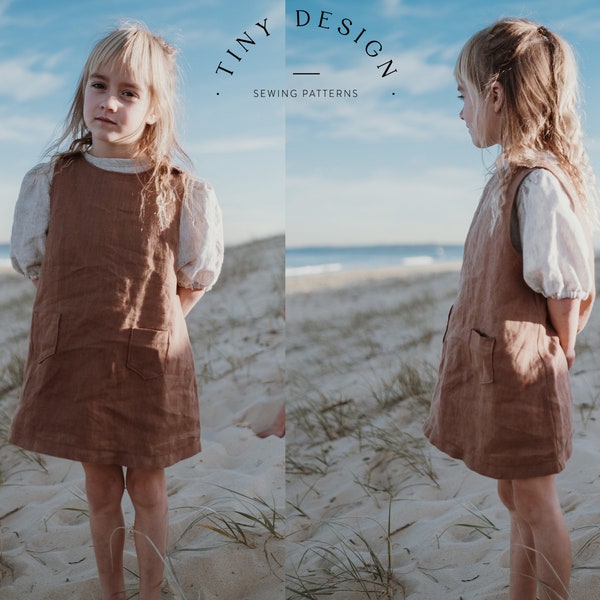 Schnittmuster für ein Latzkleid für Mädchen | Leinenkleid | PDF Nähen herunterladen | Baby-Mädchen-Muster | Pinafore-Schnittmuster | Einfaches PDF-Schnittmuster