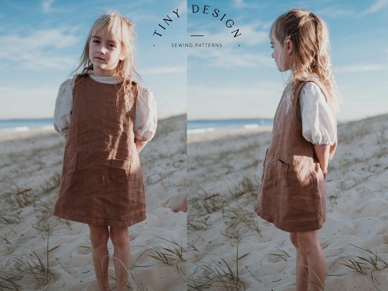 Schnittmuster für ein Latzkleid für Mädchen Leinenkleid PDF Nähen herunterladen Baby-Mädchen-Muster Pinafore-Schnittmuster Einfaches PDF-Schnittmuster Bild 1