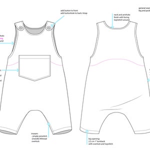 EASY Pinafore Jumpsuit pdf sewing pattern / Linen Baby Jumpsuit / Baby boy girl romper/kids jumpsuit short or long / Harem / Newborn to 12 image 9