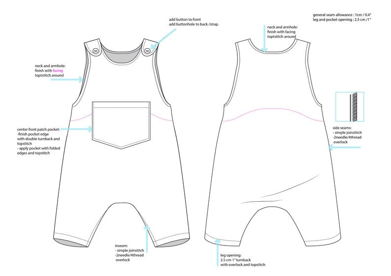 EASY Pinafore Jumpsuit pdf sewing pattern / Linen Baby Jumpsuit / Baby boy girl romper/kids jumpsuit short or long / Harem / Newborn to 12 image 9