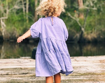 Girls Smock Dress PDF Sewing Pattern: Beginner-Friendly (Instant Download) | Linen Ruffle Dress