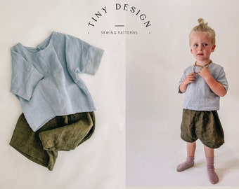 SET: Patrón camiseta y patrón corto / Patrón Bebé & Niños / patrón fácil / patrones niños / principiante / camiseta lino / patrones niños