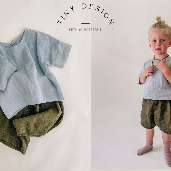 Kinder Leinen T-Shirt und Shorts Schnittmuster-Set (PDF-Muster) | Unisex-Outfit