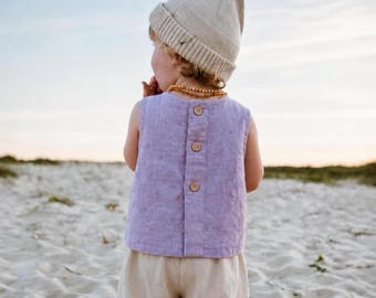 Kids Vest T-shirt PDF Sewing Pattern: Front or Back Button Options (0 - 6 years)