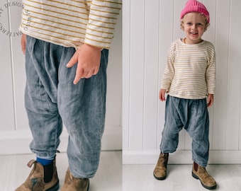 Easy Harem Pants Sewing Pattern: Unisex Baby & Kids (PDF Pattern) Knit or Woven fabric