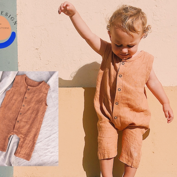 Patrón de costura de mono PDF Instantáneo / Patrón de costura de mameluco / mameluco de lino para bebé niño niña / niños niño recién nacido 6 años / costura principiante