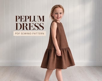 Easy Peplum Dress Sewing Pattern: Summer Girls Linen Cotton (PDF)