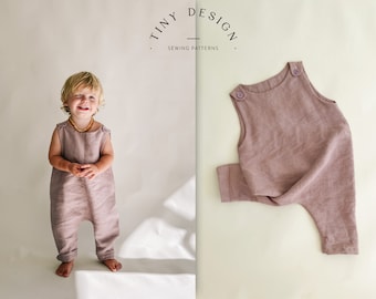 EASY Pinafore Jumpsuit pdf sewing pattern / Linen Baby Jumpsuit / Baby boy girl romper/kids jumpsuit short or long / Harem / Newborn to 12