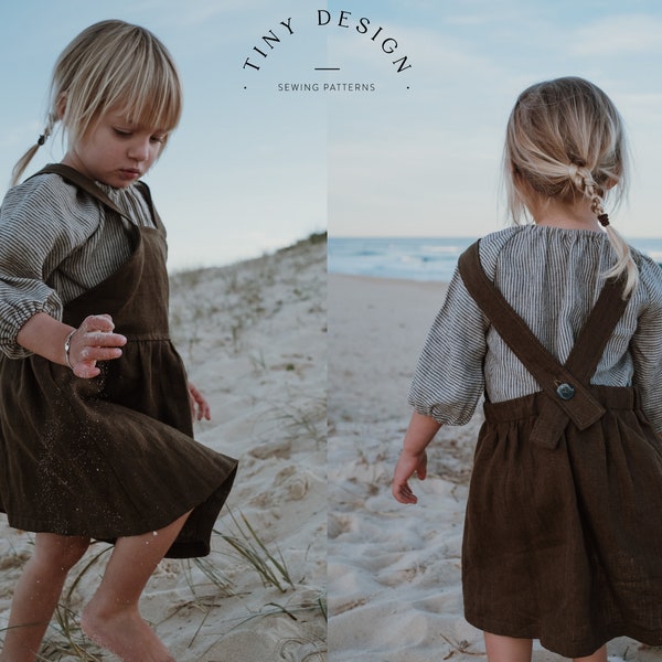 Modèle de robe tablier pour enfants pour filles - Patrons PDF faciles à coudre pour enfants, robe chasuble / tablier en lin pour bébés filles jusqu'à 6 ans