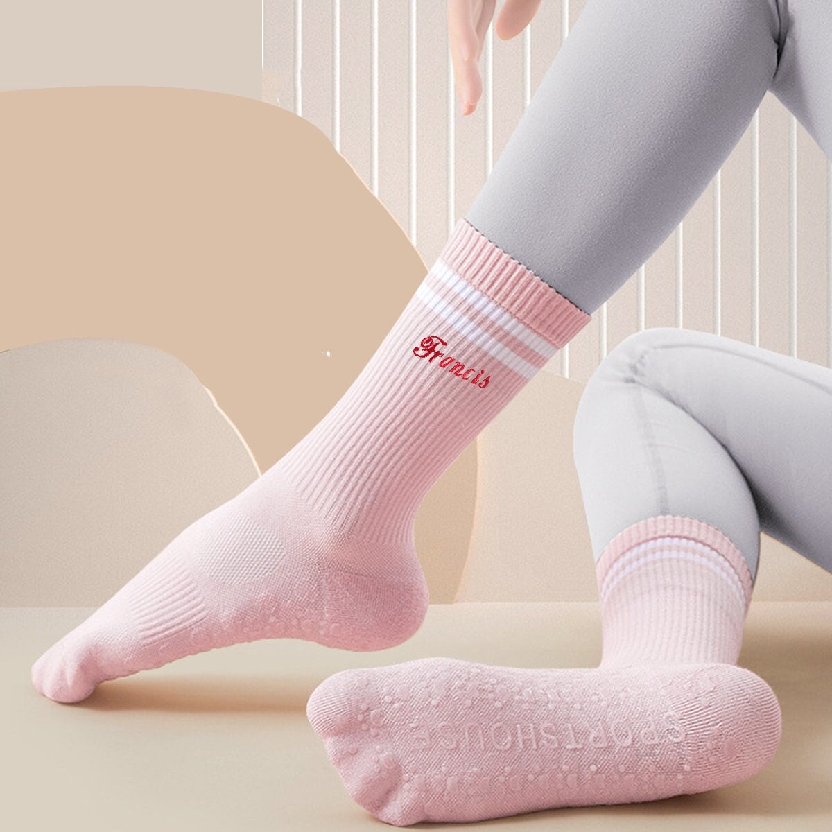 Casual Striped Pilates Socks Women Professional Silicone Anti-slip Yoga  Socks Cotton Breathable Indoor Floor Dance Sports Socks