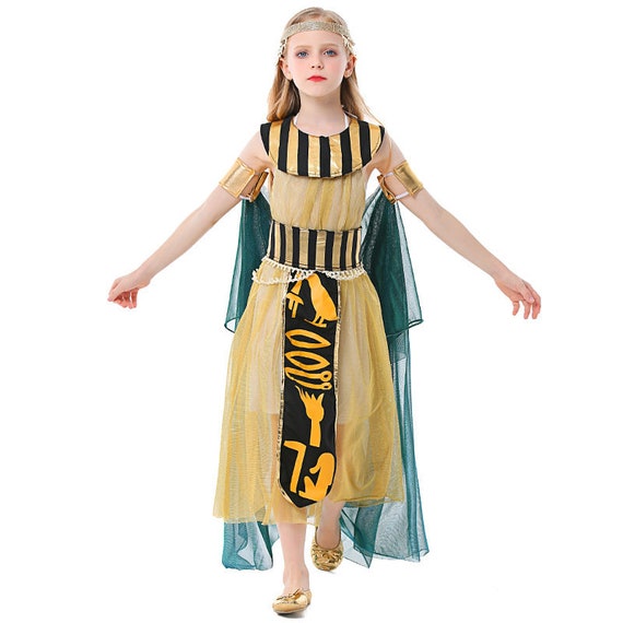 Umorden Halloween Cleopatra Costume per Ragazze Bambino Bambini Egitto Nilo  Regina Oro Vestito Mantello Verde Purim Festa Libro Giorno Cosplay -   Italia