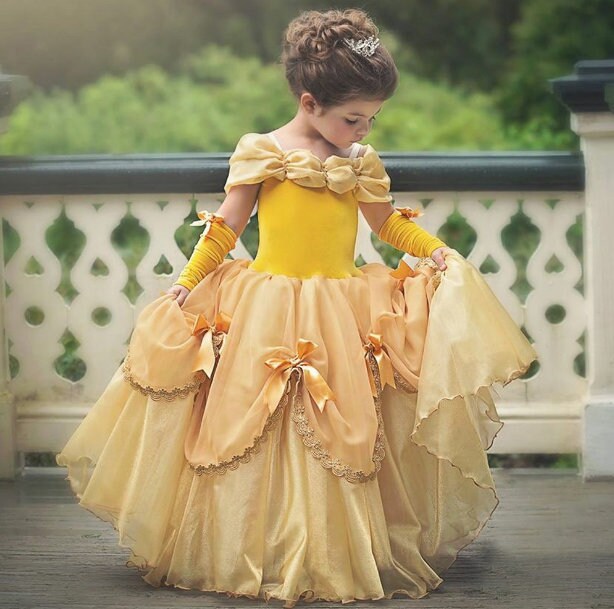 New Girls Golden Princess Dress Cosplay Costume Birthday Party Clothes ...