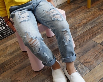 Perceptueel Maak los erwt Boys jeans with holes - Etsy België