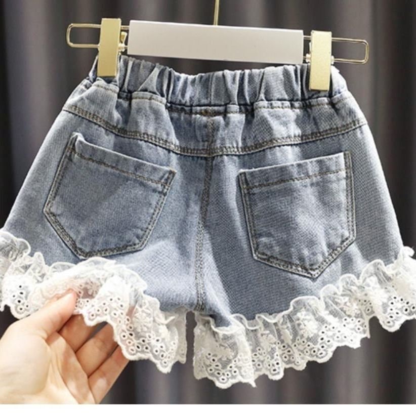 Girls Fashion Jeans Shorts With Lace Hem Baby Kids Children - Etsy