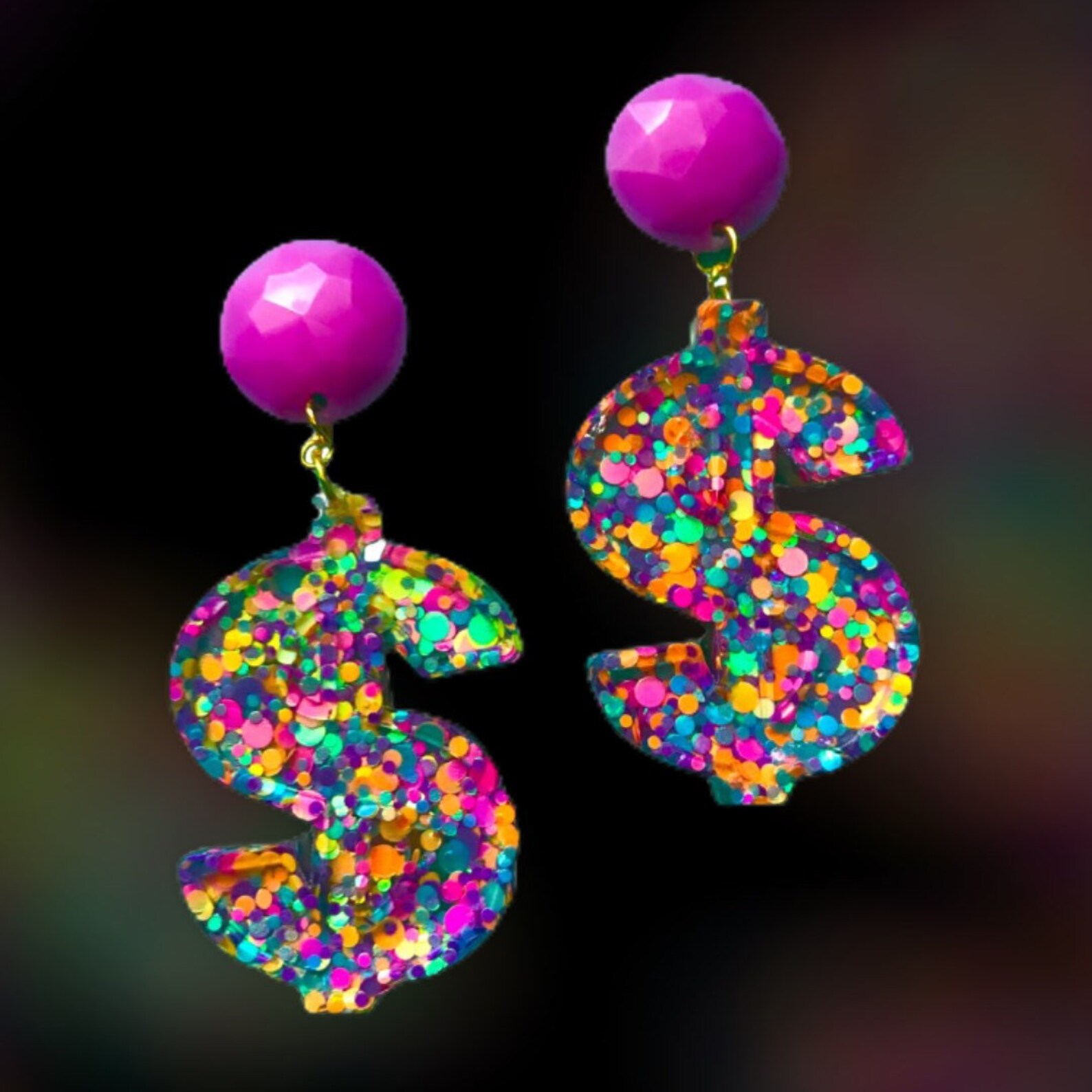 Dollar Sign Earrings Multicolor Money Earrings Money Etsy